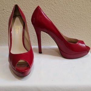 Jessica Simpson Red Peep Toe Patent 5in Heels